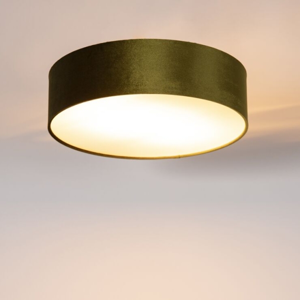 Moderne plafondlamp groen 40 cm met gouden binnenkant - drum