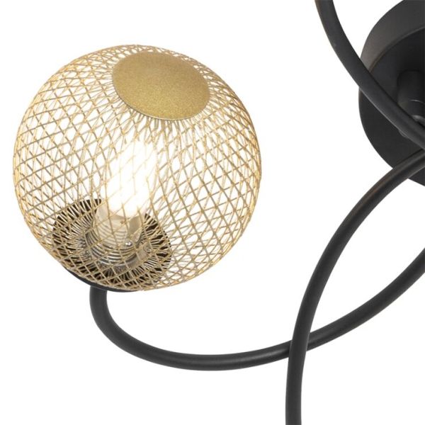 Moderne plafondlamp zwart met goud 6-lichts - athens wire