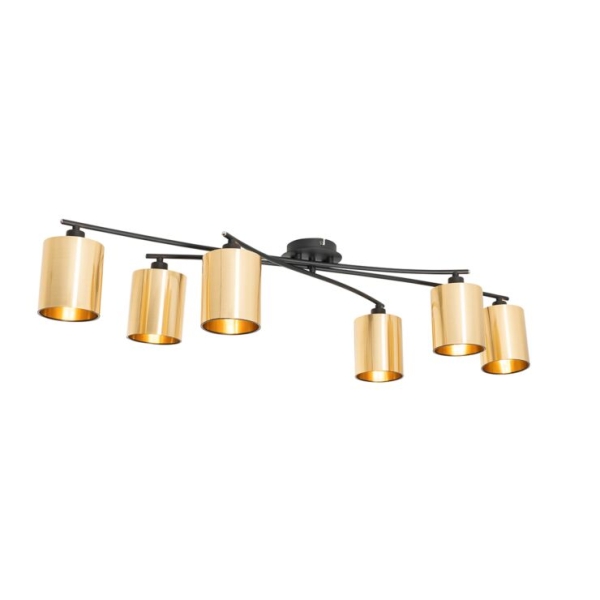 Moderne plafondlamp zwart met goud 6-lichts - lofty