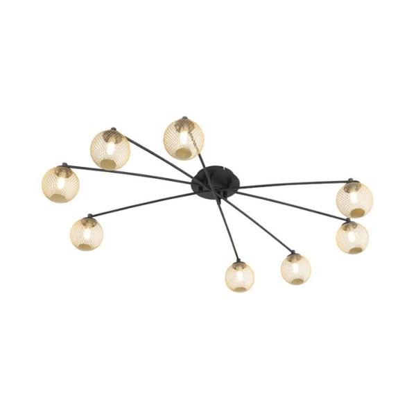 Moderne plafondlamp zwart met goud 8-lichts - athens wire