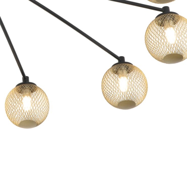 Moderne plafondlamp zwart met goud 8-lichts - athens wire