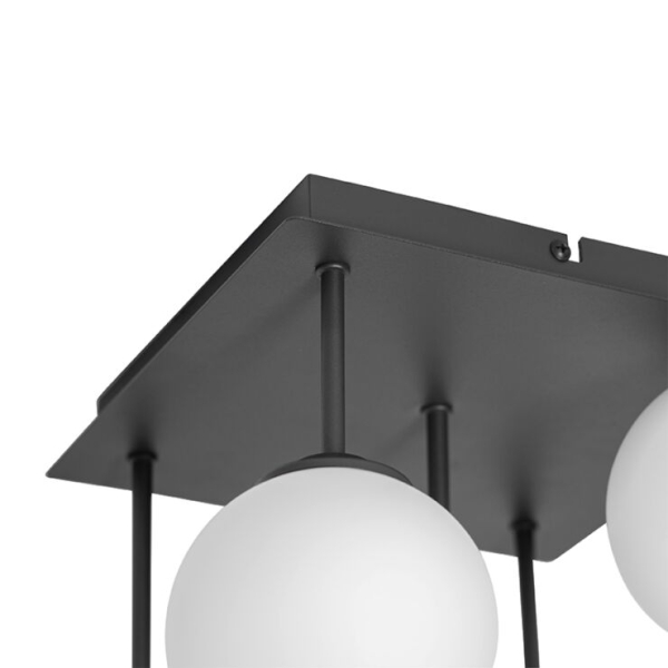 Moderne plafondlamp zwart met opaal glas 5-lichts - athens