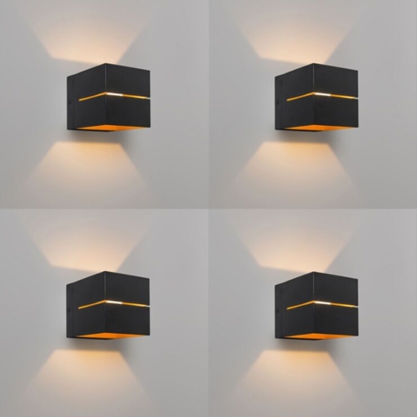 Set van 4 wandlampen zwart met goud 9
