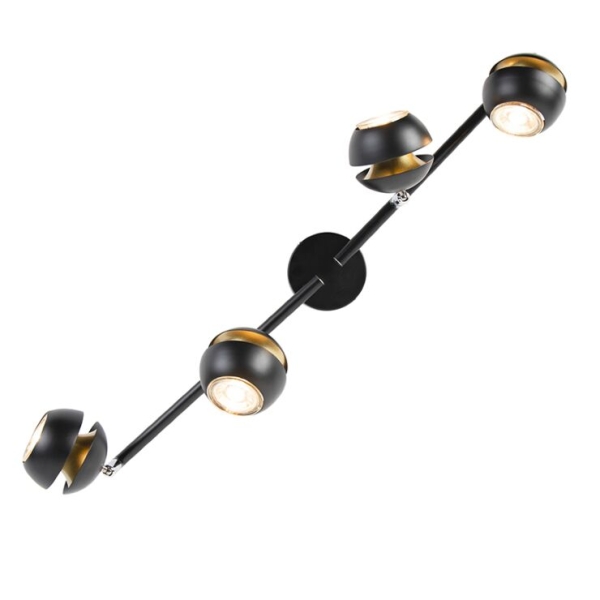 Moderne spot 4-lichts zwart met gouden binnenkant - buell deluxe