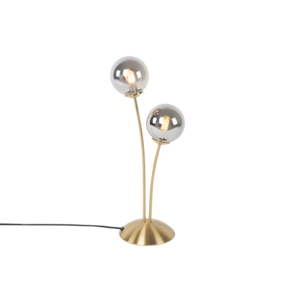 Moderne tafellamp goud 2-lichts met smoke glas - athens