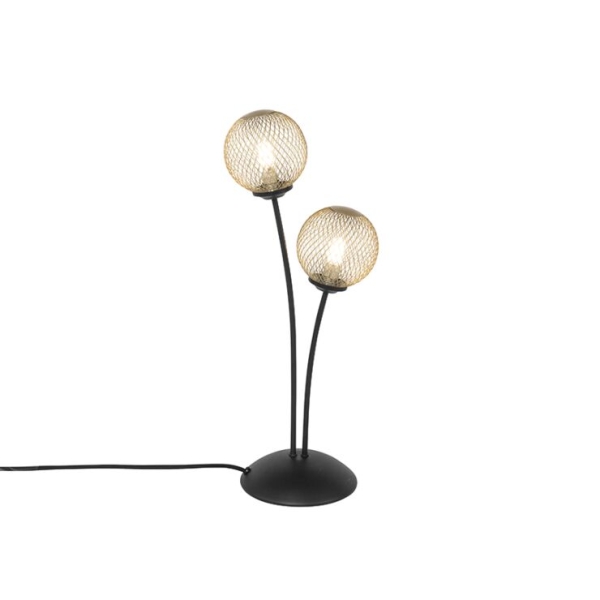 Moderne tafellamp zwart met goud 2-lichts - athens wire