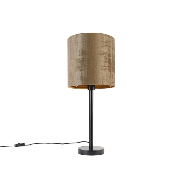 Moderne tafellamp zwart met kap bruin 25 cm - simplo