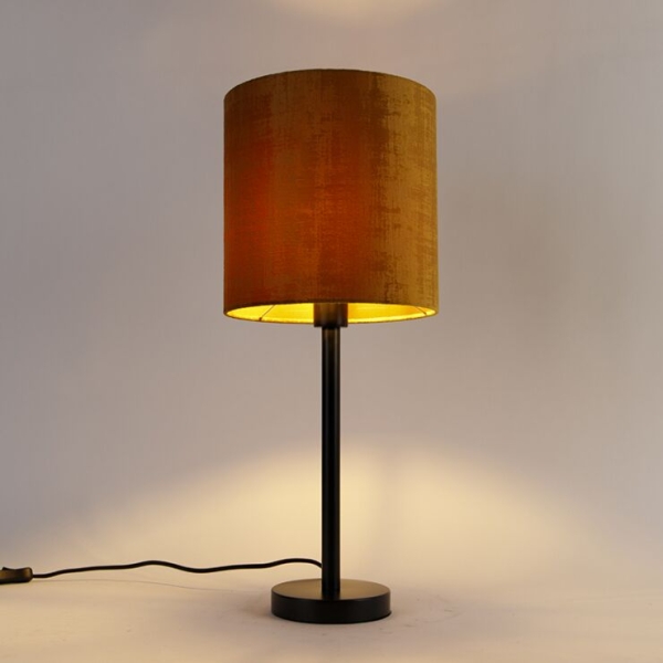 Moderne tafellamp zwart met kap goud 25 cm - simplo