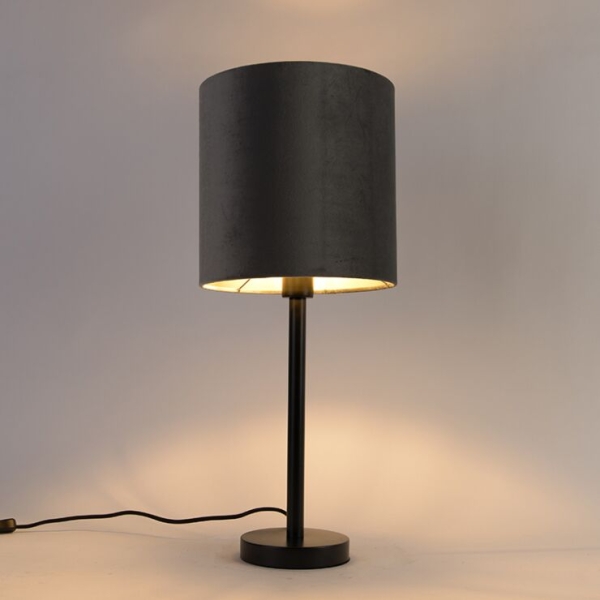 Moderne tafellamp zwart met kap grijs 25 cm - simplo