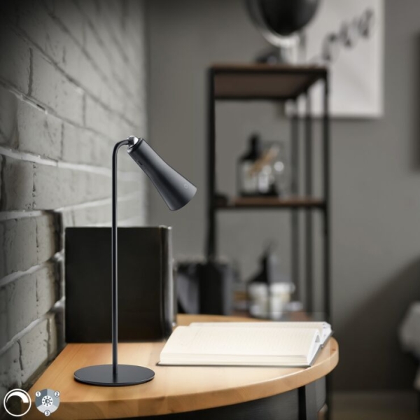 Moderne tafellamp zwart oplaadbaar 3-staps dimbaar - samuel