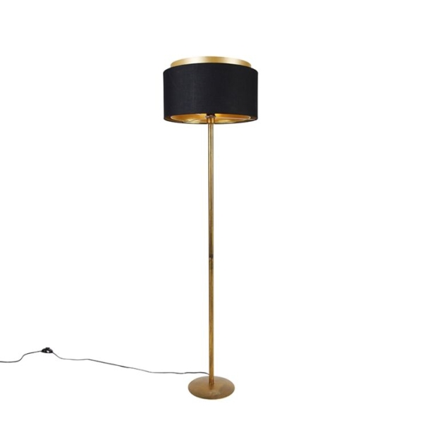 Moderne vloerlamp goud met kap zwart met goud - simplo
