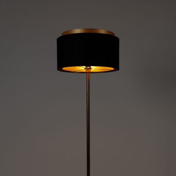 Moderne vloerlamp goud met kap zwart met goud - simplo