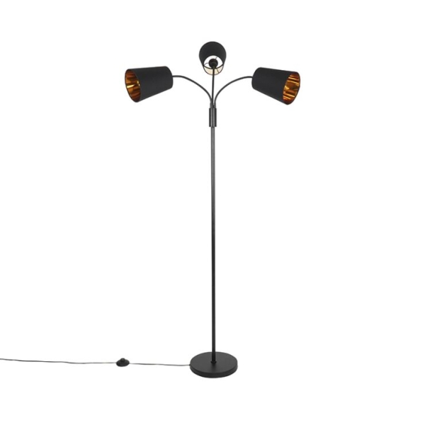 Moderne vloerlamp zwart 3 lichts carmen 14