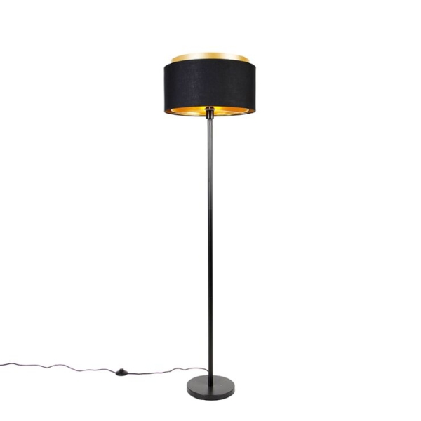 Moderne vloerlamp zwart met kap zwart met goud - simplo