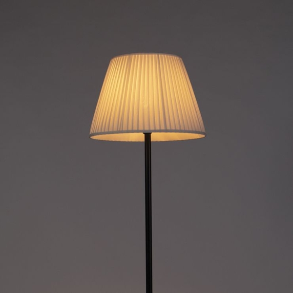 Moderne vloerlamp zwart met witte plisse kap 45 cm - simplo