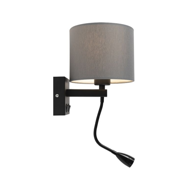 Moderne wandlamp zwart met grijze kap - brescia