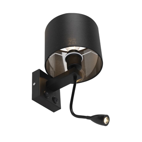 Moderne wandlamp zwart met zwarte kap - brescia