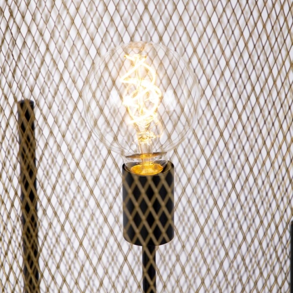 Moderne zwart met gouden vloerlamp - bliss mesh