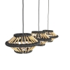 Oosterse hanglamp bamboe met zwart langwerpig 3-lichts - evalin