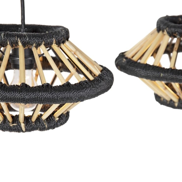 Oosterse hanglamp bamboe met zwart langwerpig 3-lichts - evalin