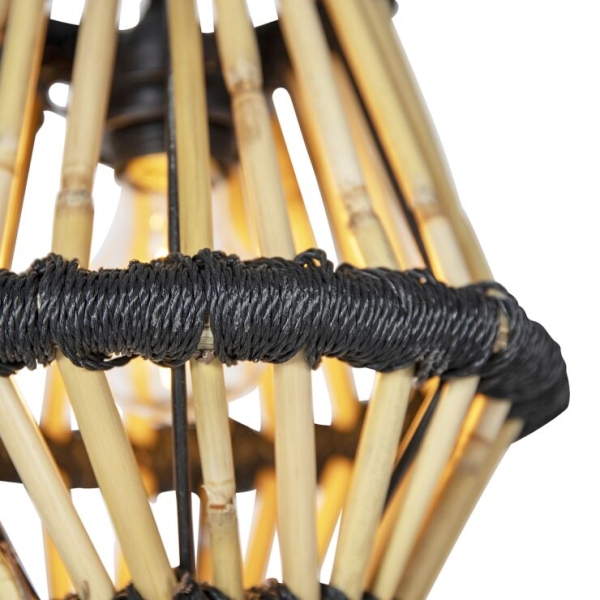 Oosterse hanglamp bamboe met zwart rond 3-lichts - evalin