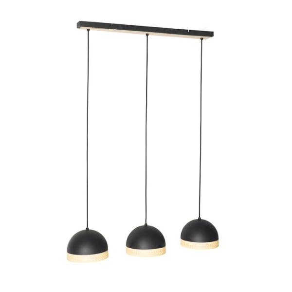 Oosterse hanglamp zwart met rotan 3-lichts - magna rotan