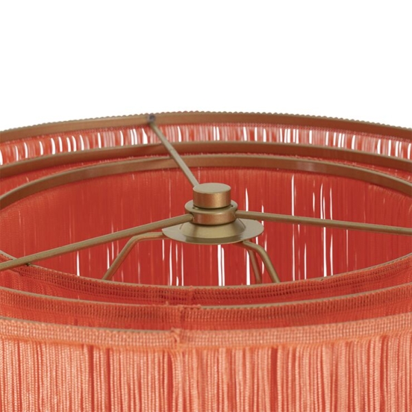 Oosterse vloerlamp goud roze kap met franjes - franxa