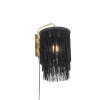 Oosterse wandlamp goud zwarte kap met franjes - franxa