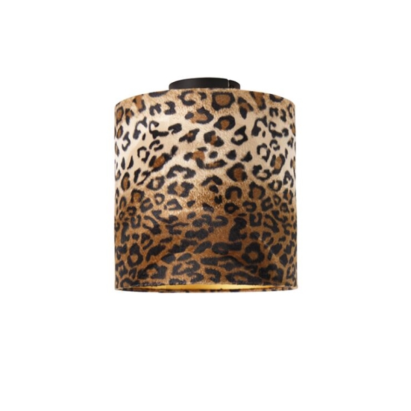 Plafondlamp mat zwart kap luipaard dessin 25 cm - combi