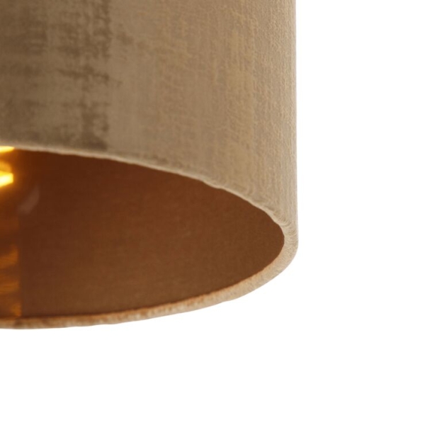 Plafondlamp mat zwart velours kap bruin 25 cm - combi