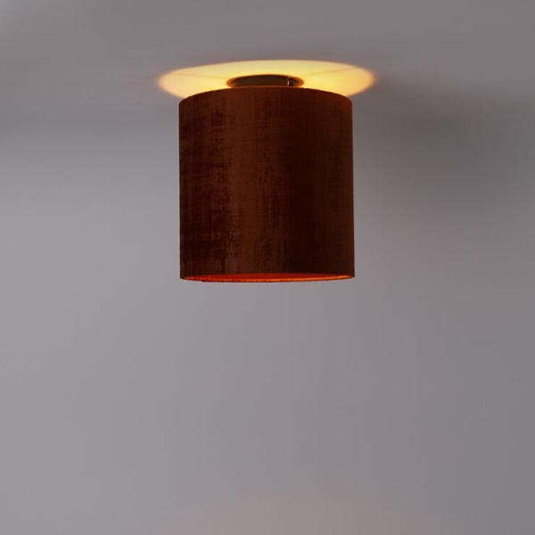 Plafondlamp mat zwart velours kap rood 25 cm - combi