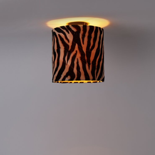 Plafondlamp mat zwart velours kap zebra dessin 25 cm - combi