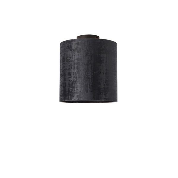 Plafondlamp mat zwart velours kap zwart 25 cm - combi