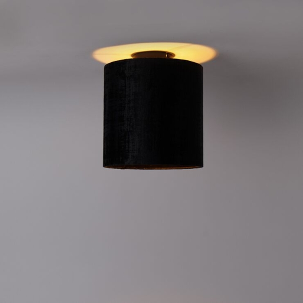 Plafondlamp mat zwart velours kap zwart 25 cm - combi