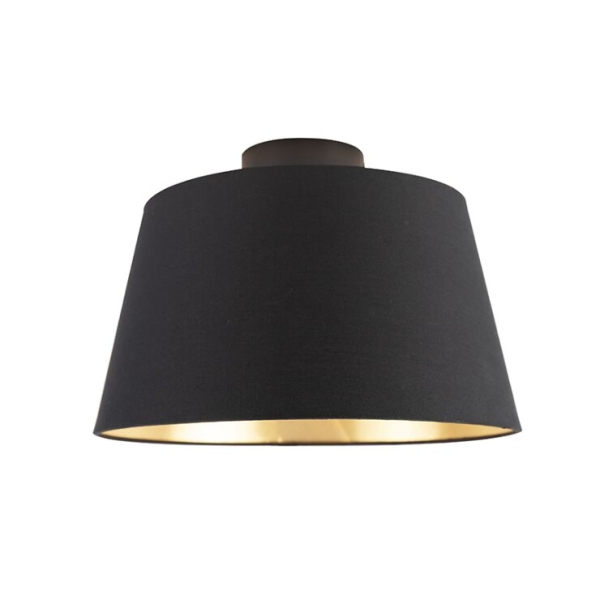 Plafondlamp met katoenen kap zwart met goud 32 cm - combi zwart