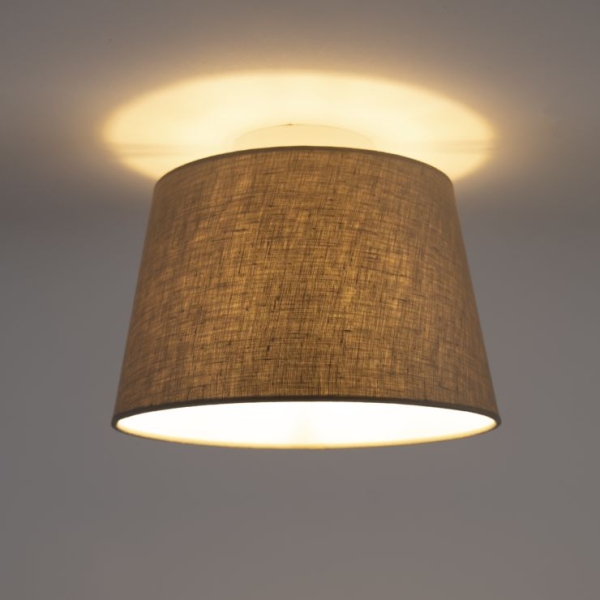 Plafondlamp met linnen kap taupe 25 cm - combi wit