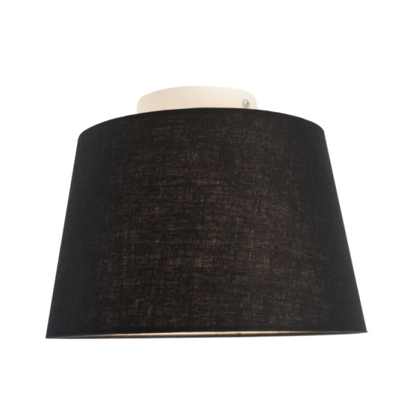 Plafondlamp met linnen kap zwart 25 cm - combi wit