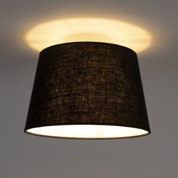 Plafondlamp met linnen kap zwart 25 cm - combi wit