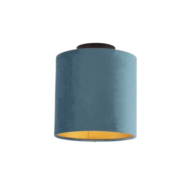 Plafondlamp met velours kap blauw met goud 20 cm - combi zwart