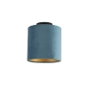 Plafondlamp met velours kap blauw met goud 20 cm - combi zwart