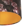 Plafondlamp met velours kap bloemen met goud 25 cm - combi zwart