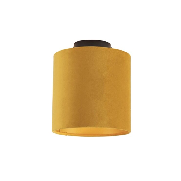 Plafondlamp met velours kap oker met goud 20 cm - combi zwart