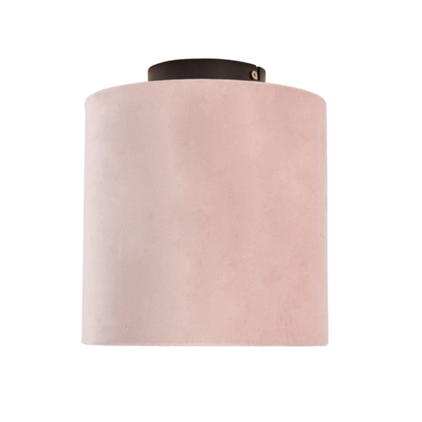 Plafondlamp met velours kap oud roze met goud 20 cm - combi zwart