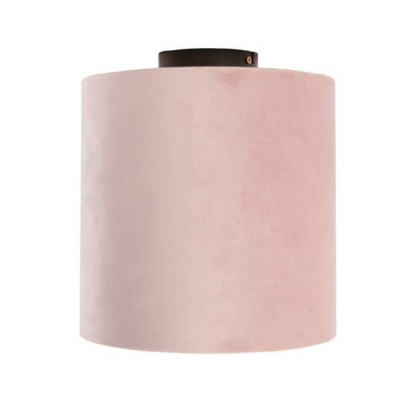 Plafondlamp met velours kap oud roze met goud 25 cm - combi zwart