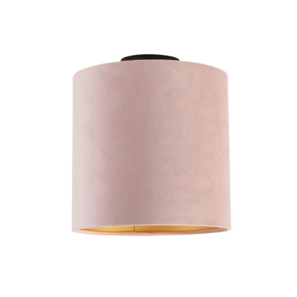 Plafondlamp met velours kap oud roze met goud 25 cm - combi zwart