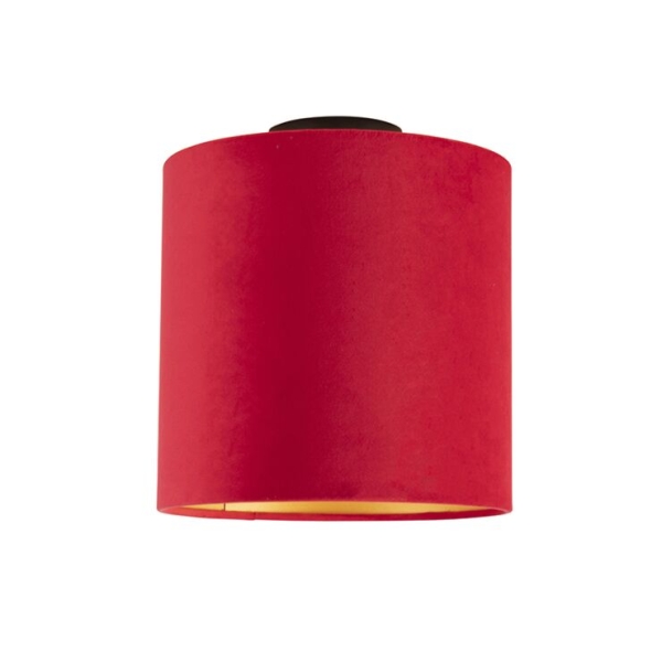 Plafondlamp met velours kap rood met goud 25 cm - combi zwart