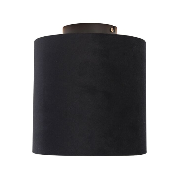 Plafondlamp met velours kap zwart met goud 20 cm - combi zwart