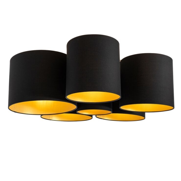Plafondlamp zwart met gouden binnenkant 6-lichts - multidrum