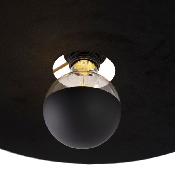 Plafondlamp zwart platte kap zwart 45 cm - combi