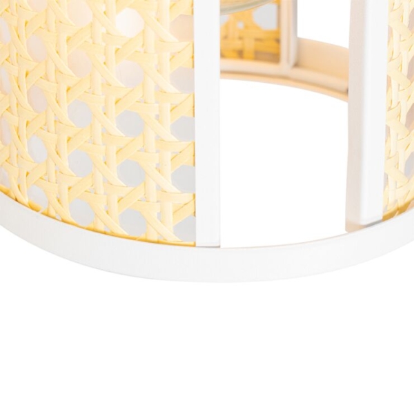Oosterse hanglamp wit met rotan 3-lichts langwerpig - akira